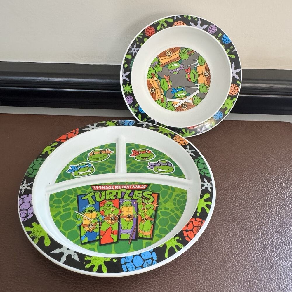 Teenage Mutant Ninja Turtles TMNT Gerber Kids Plate And Bowl Vintage Set